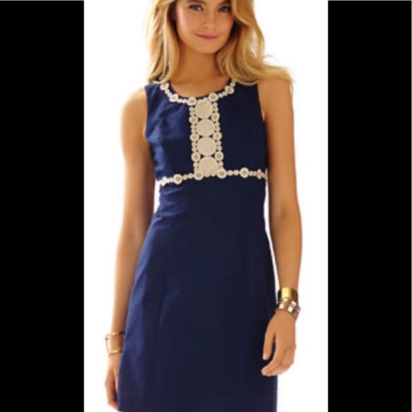 Lilly Pulitzer Dresses & Skirts - Lilly Pulitzer Rosie Blue & Gold Lace Shift Dress